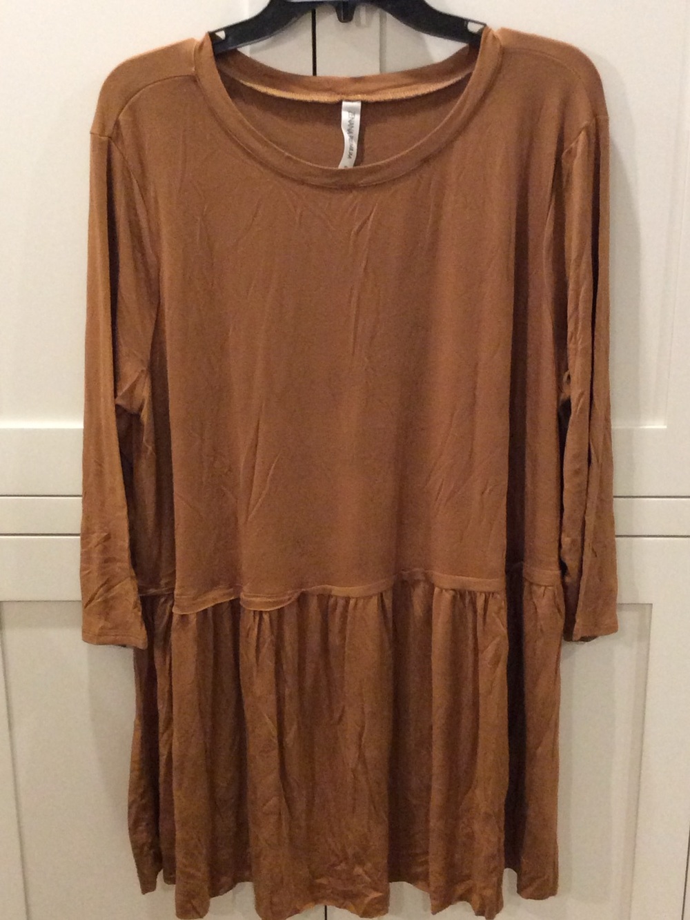 Zenana Outfitters Long Sleeve Swing Dress in Camel Brown